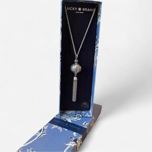 Lucky Brand Silver Necklace with Tassel and Bead